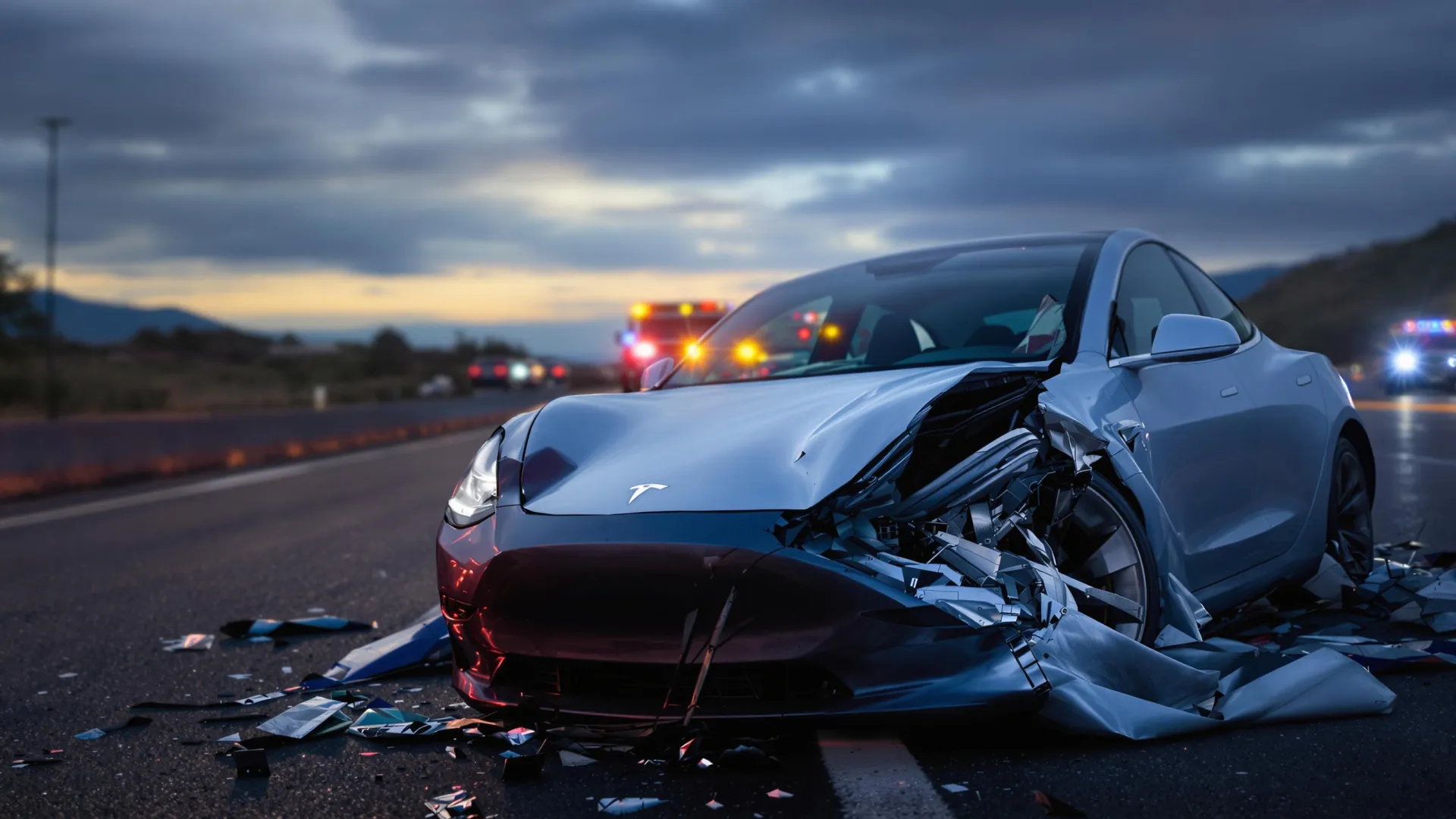 voiture Tesla accidentée sur l'autoroute