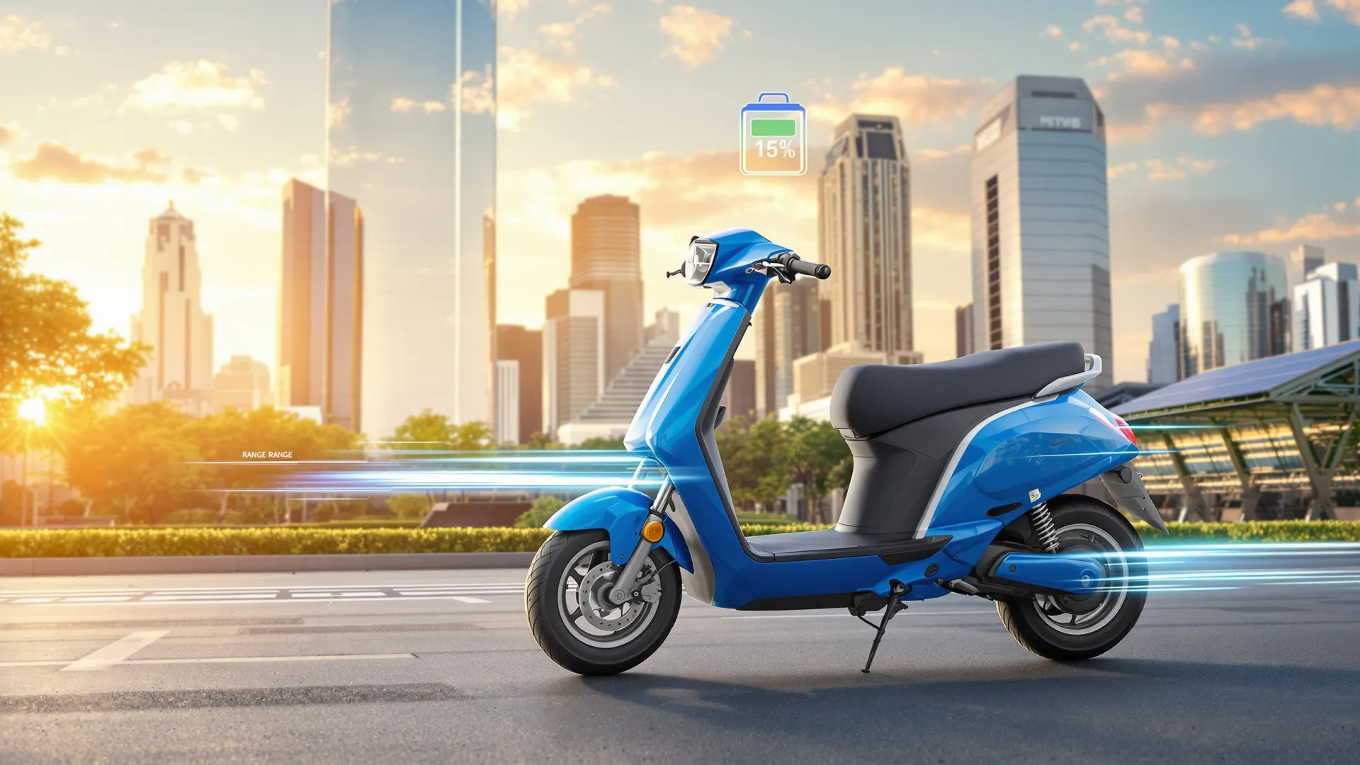 Un scooter électrique bleu sur la route