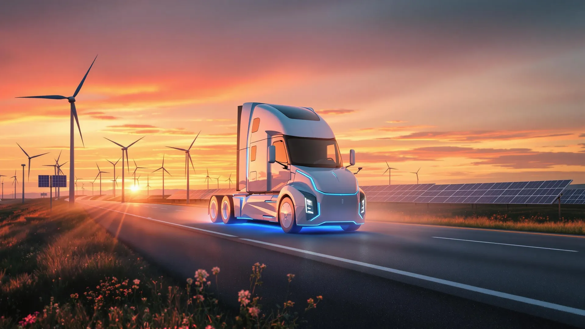 Visuel imaginé d'un camion futuriste électrique