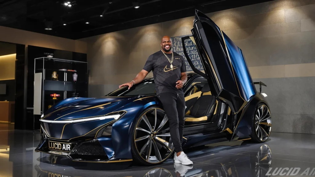 Shaquille Oneal devant sa voiture