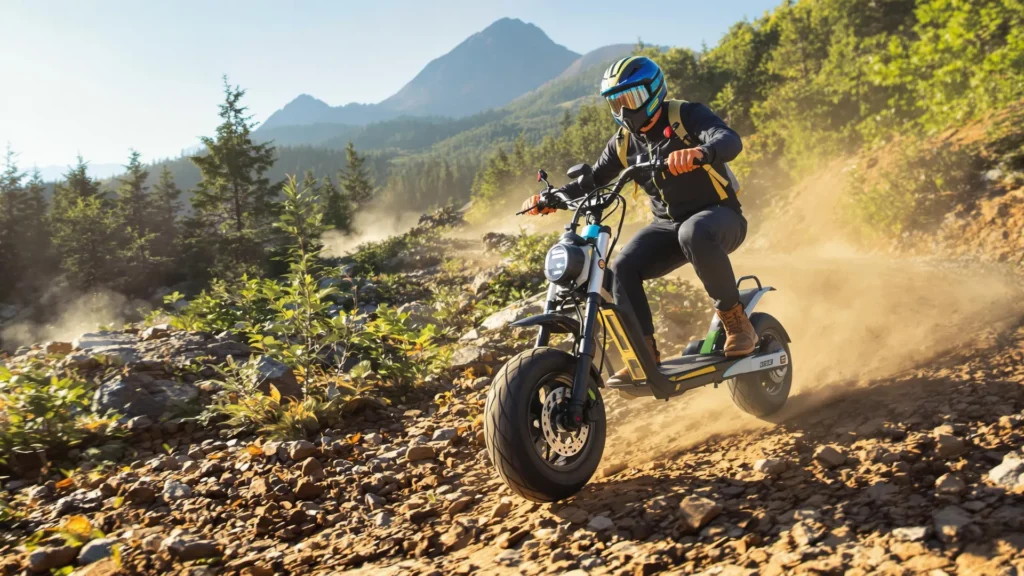 Photo impressionnante d'un homme en plein drift avec une trottinette tout terrain